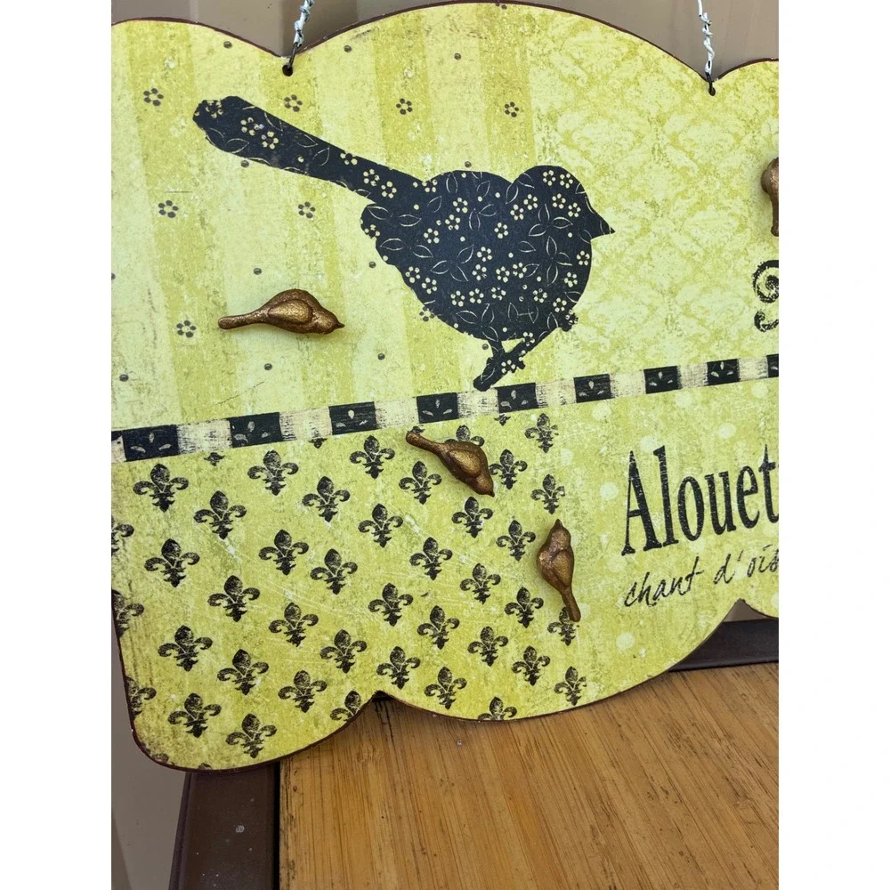 French Country Bird Decor Set Alouette Magnetic Wall Sign and Ornate Trinket Box